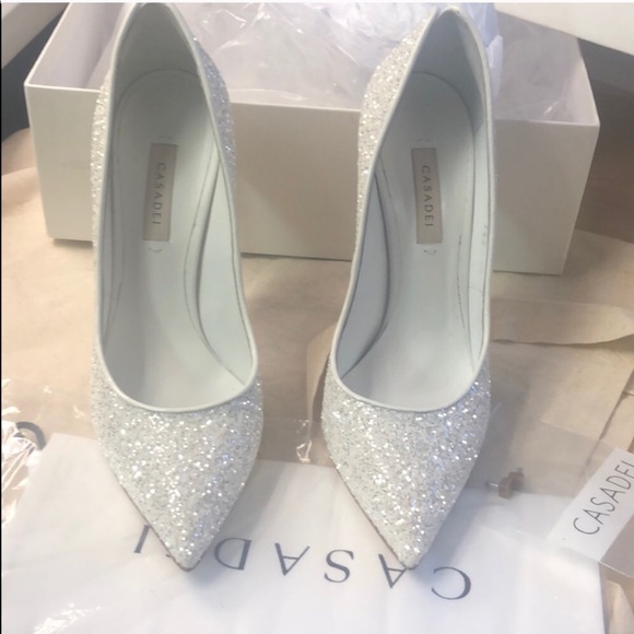 Casadei Shoes - Italian Designer Casadei Glitter White Blade Pumps
